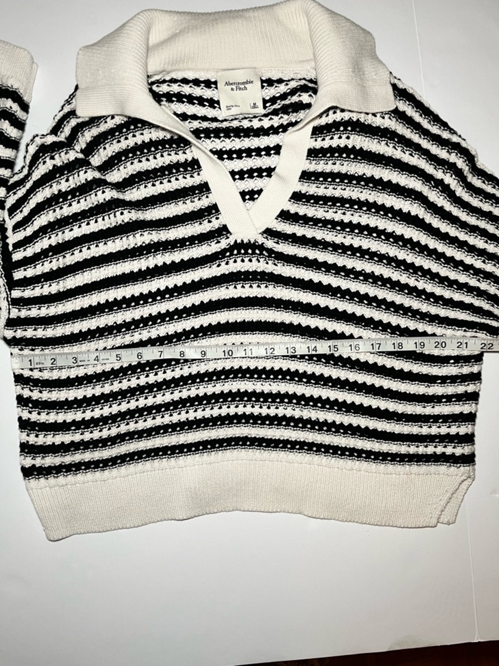 Abercrombie & Fitch Striped Crochet Sweater M | Coastal Grandma Nautical Chic - Picture 5 of 9